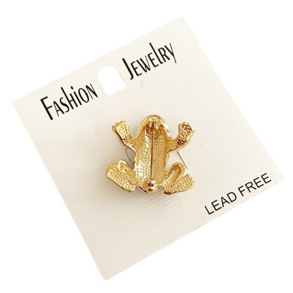 NWT Gold Plated Clear Crystal Bedazzled Frog Brooch - Picture 2 of 2